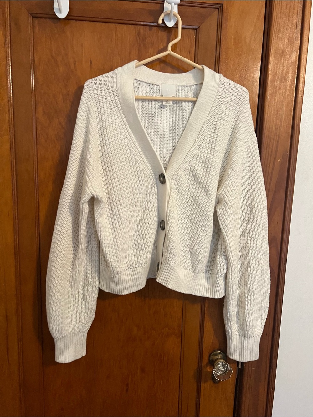 H&M Cream Ribbed V-Neck Button Cardigan